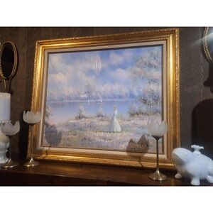 Vintage Pierre Du bois signed painting in ornate gold wood frame